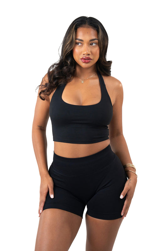 Elevate Halter Singlet - Ebony Black