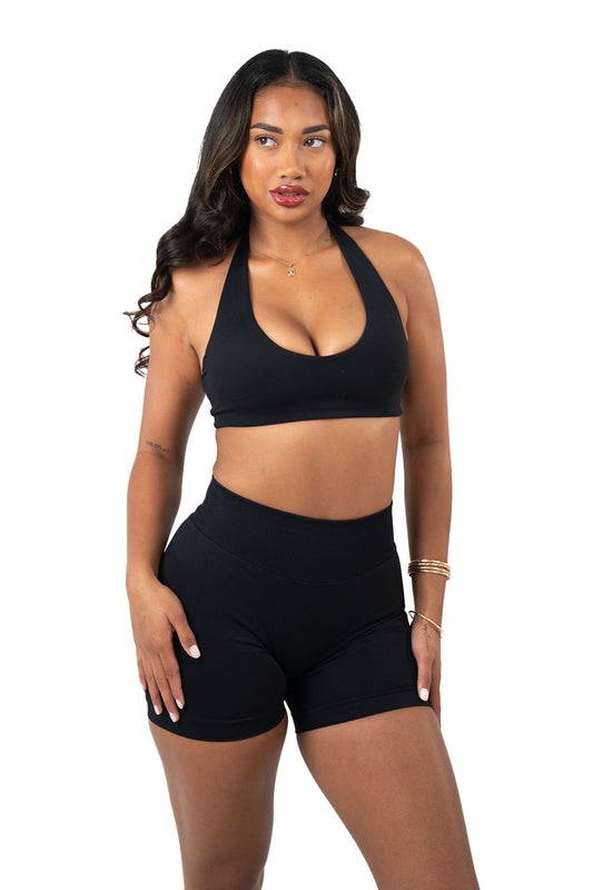 Elevate Halter Crop - Ebony Black