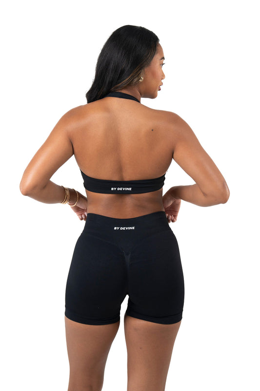 Elevate Halter Crop - Ebony Black