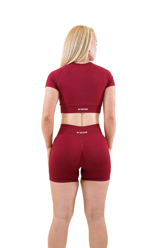 Cropped Seamless Tee - Cherry - by devine co
