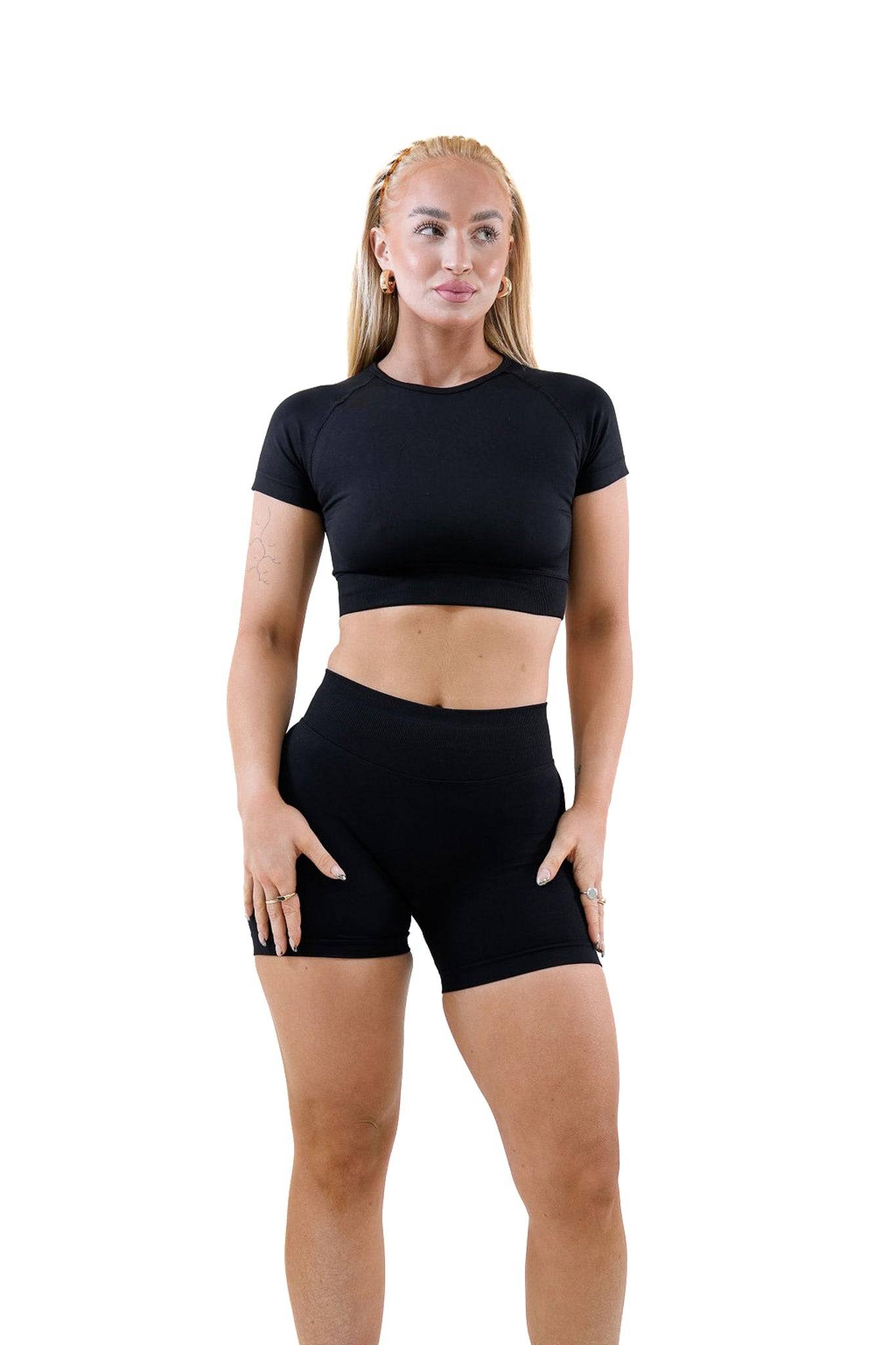 Cropped Seamless Tee - Ebony Black - by devine co