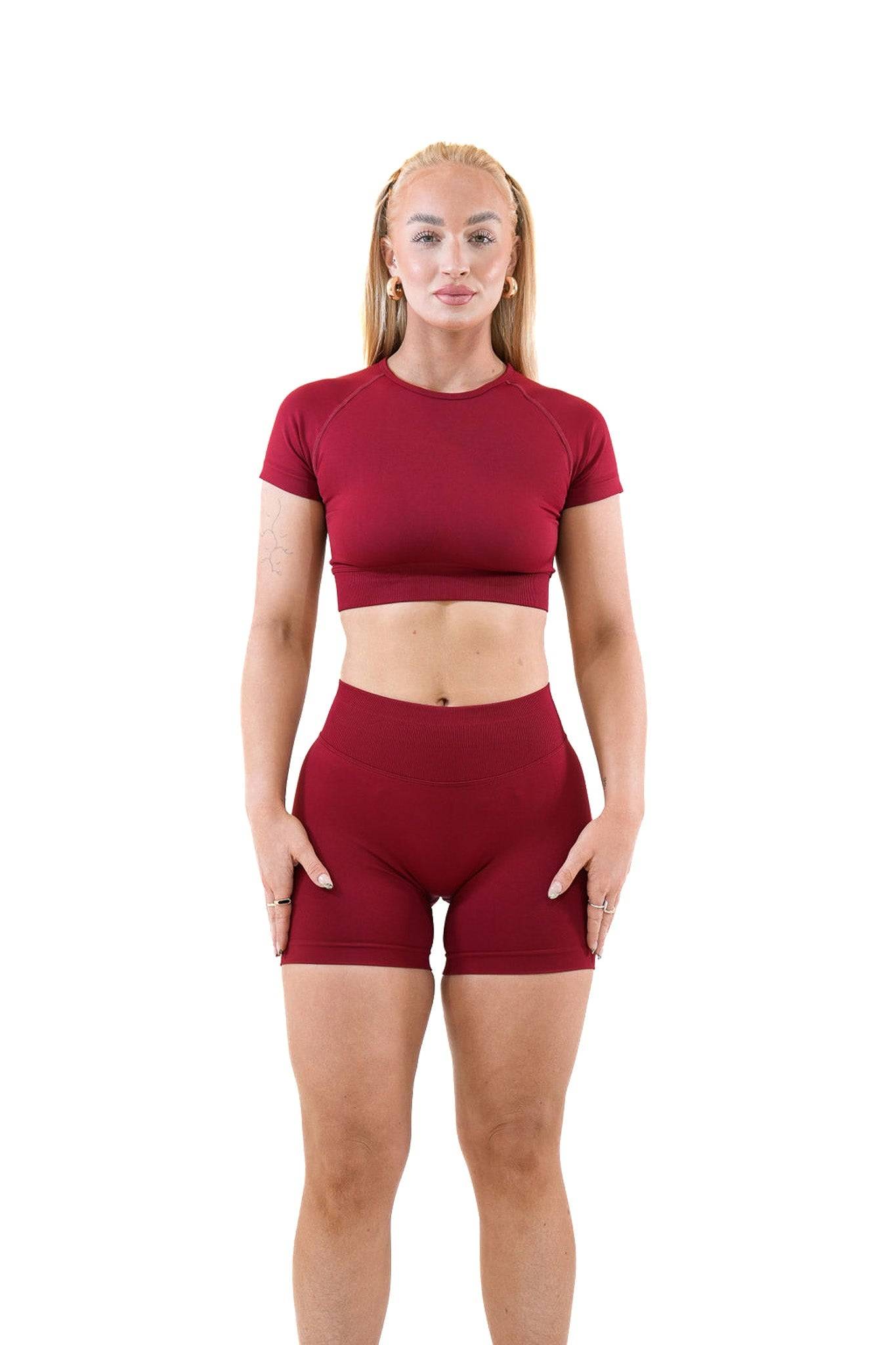 Cropped Seamless Tee - Cherry - by devine co