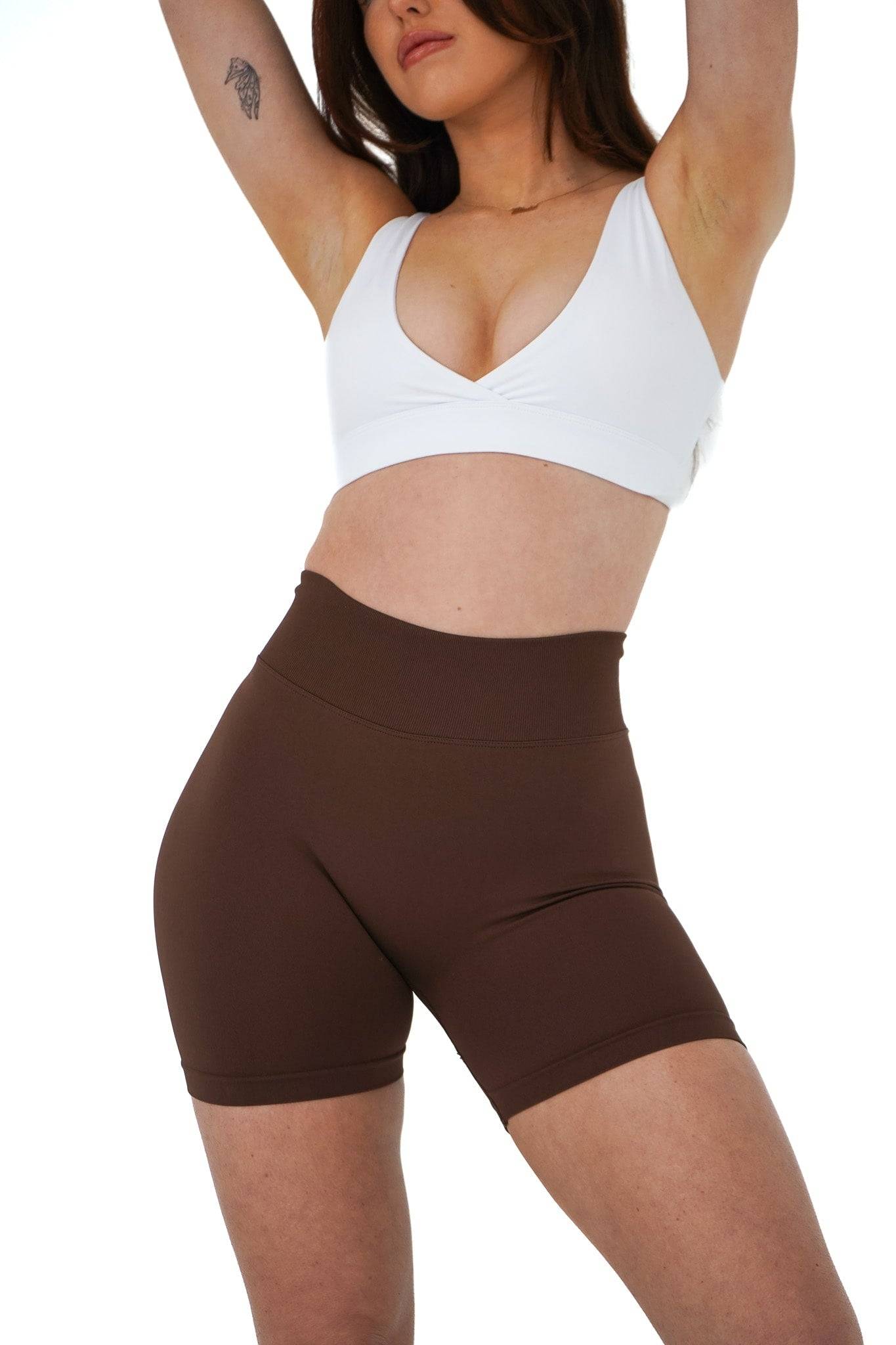 Mini Seamless Scrunch Shorts - Chocolate Brown - by devine co