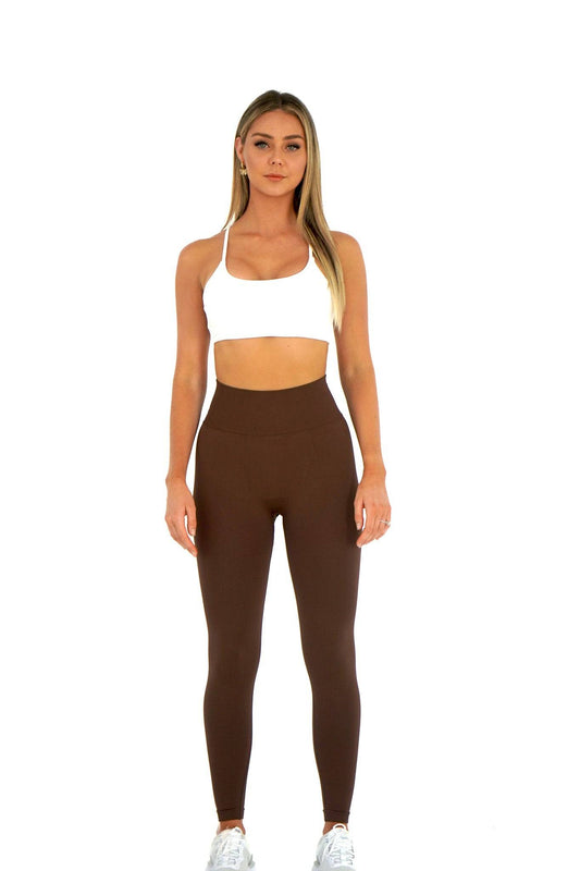 Seamless Sculpt Leggings - Chocolate Brown - by devine co